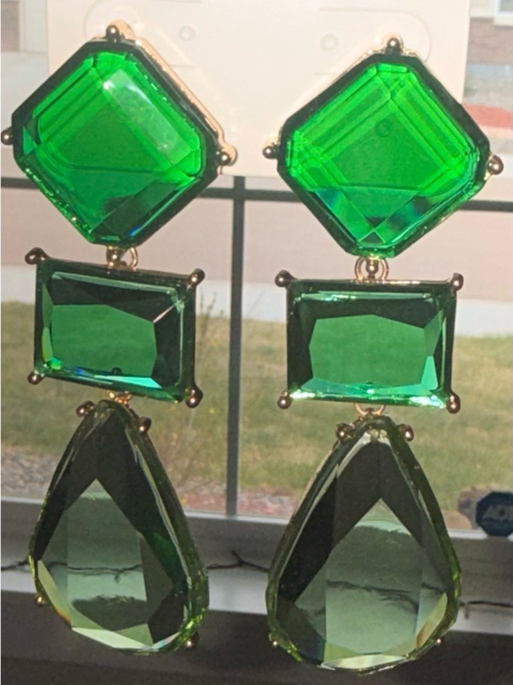 Green Multi-Stone Drop Earrings - Picture 3 of 4